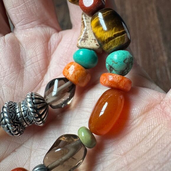 Vintage CAROLYN POLLACK Beaded Gemstone Necklace Sterling Silver 925 Southwest - Picture 8 of 17